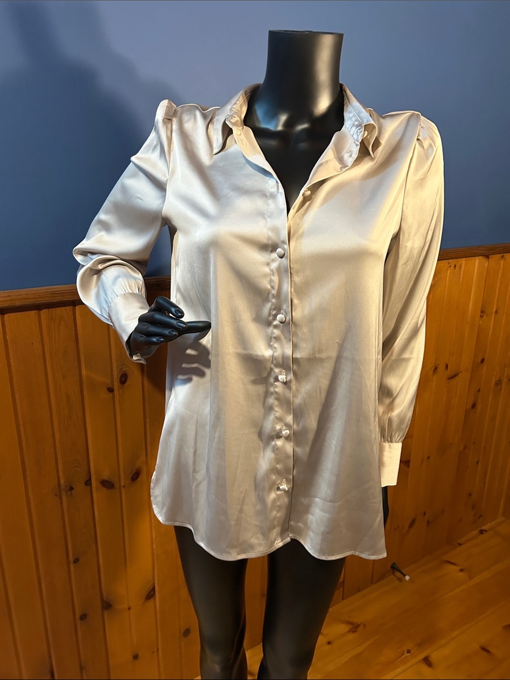 Classic Satin Button-Down Blouse in Light Champagne. Like new.